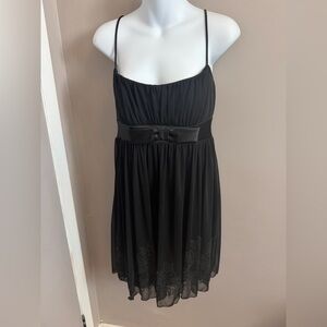 Vtg Y2K Jessica Black Beaded Silk-Look Midi Dress Coquette Bow Party Dress 14P